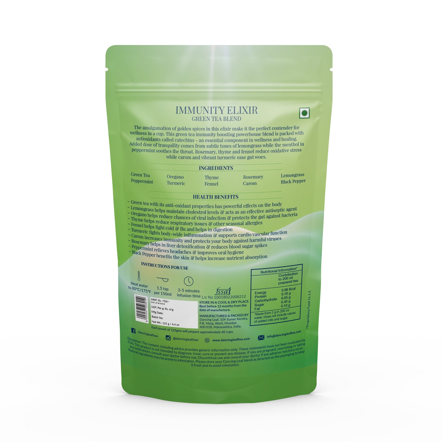 All-Day Immunity Elixir - Green Tea Blend - 125 gms (60 - 65 cups)-Dancing Leaf