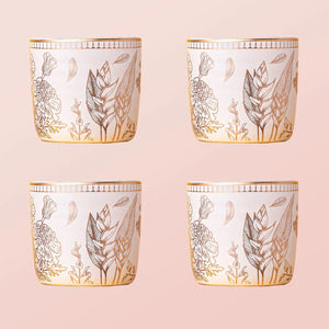 Ananda Kulhar Ivory White Set of 4 - Handcrafted Stoneware with 24k Gold - Dancing Leaf