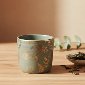 Ananda Kulhar Olive Green - Handcrafted Stoneware with 24k Gold (200ml) - Dancing Leaf