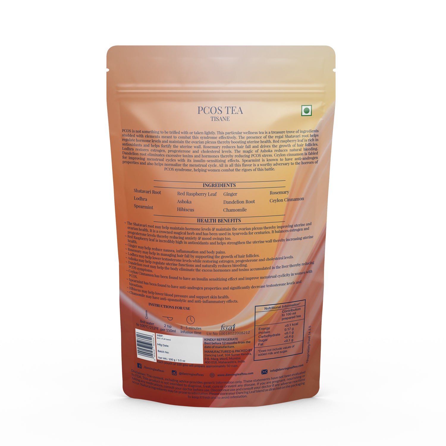 PCOS Tea - Women Hormone Support - 100 gms (50 Cups)-Dancing Leaf