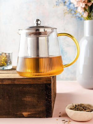 Raya Glass Teapot with Stainless Steel Infuser (800ml) - Dancing Leaf