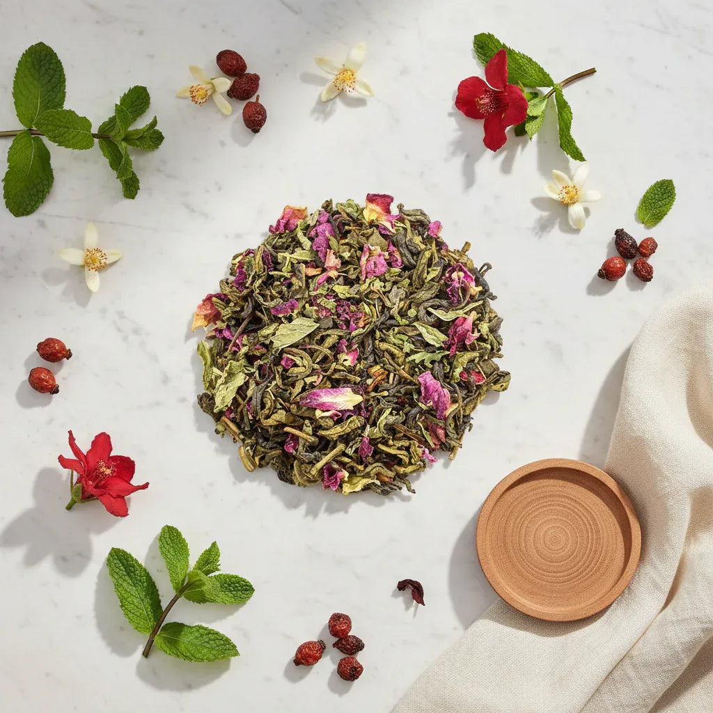Spearmint Rose Green Tea Blend - Refreshing Floral Fusion - Dancing Leaf