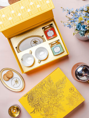 Synergy Gift Box (Nilaya Oval Cup & Saucers + 2 Tea Caddies) - Dancing Leaf