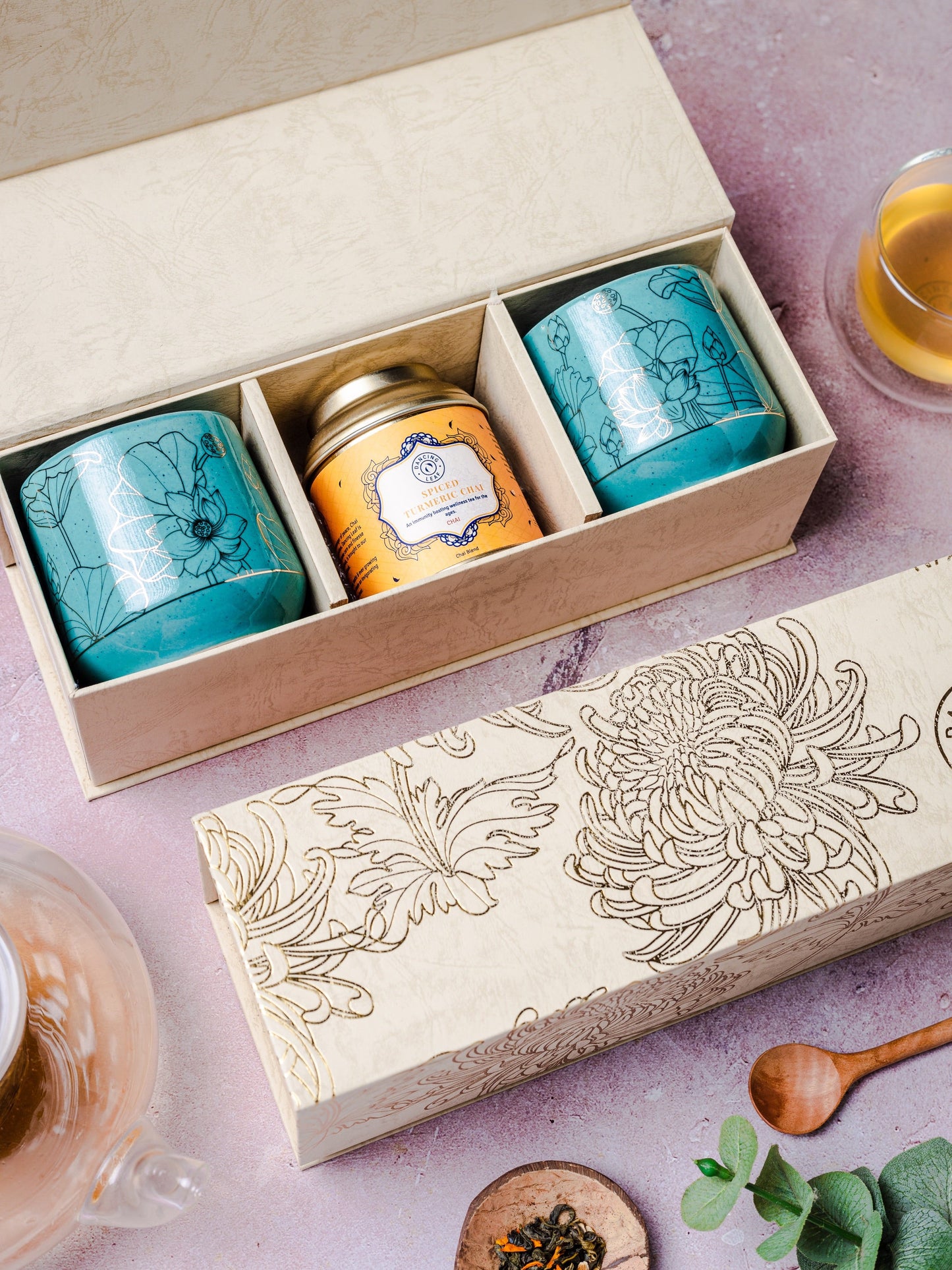 Chai Kulhar Gift Box (2 Aurobindo Kulhar + 1 Chai Tin 35g)-Dancing Leaf