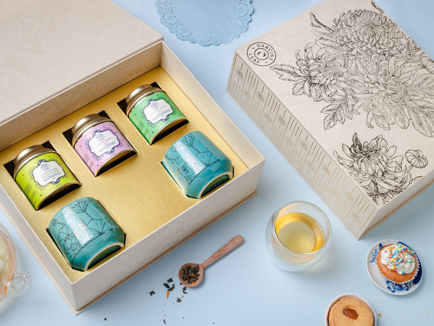 Chai Kulhar Gift Box (2 Aurobindo Kulhar + 3 Chai Blend Tin 35g)-Dancing Leaf