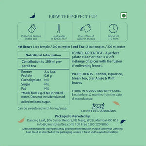 Fennel Green Tea Bags - Digestive Support & Palate Cleanser (20 Count) - Dancing Leaf