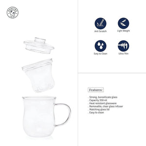 Grácil Glass Tea Infuser Mug (350ml)-Dancing Leaf