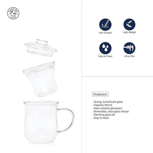 Grácil Glass Tea Infuser Mug (350ml) - Dancing Leaf