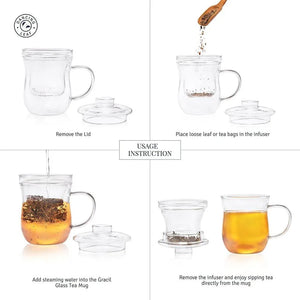 Grácil Glass Tea Infuser Mug (350ml) - Dancing Leaf