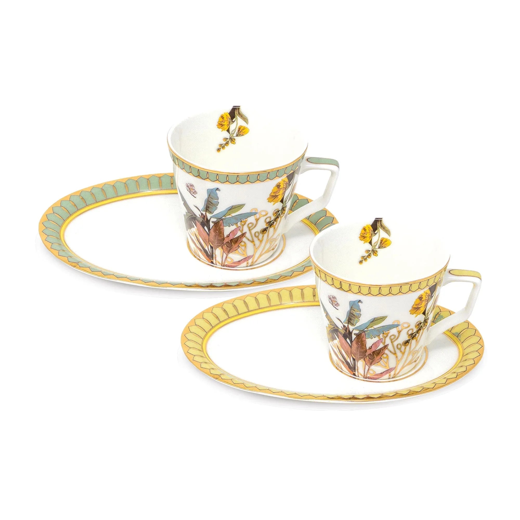 Nilaya Oval Cup & Saucer (275 ml) - Set of 2 - Dancing Leaf