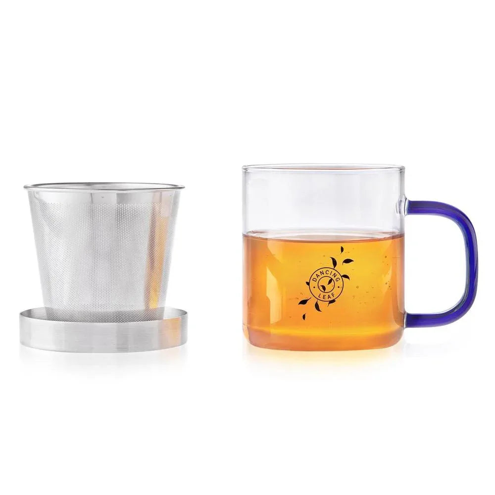 Taza Glass Tea Mug with Steel Infuser (300ml) - Dancing Leaf