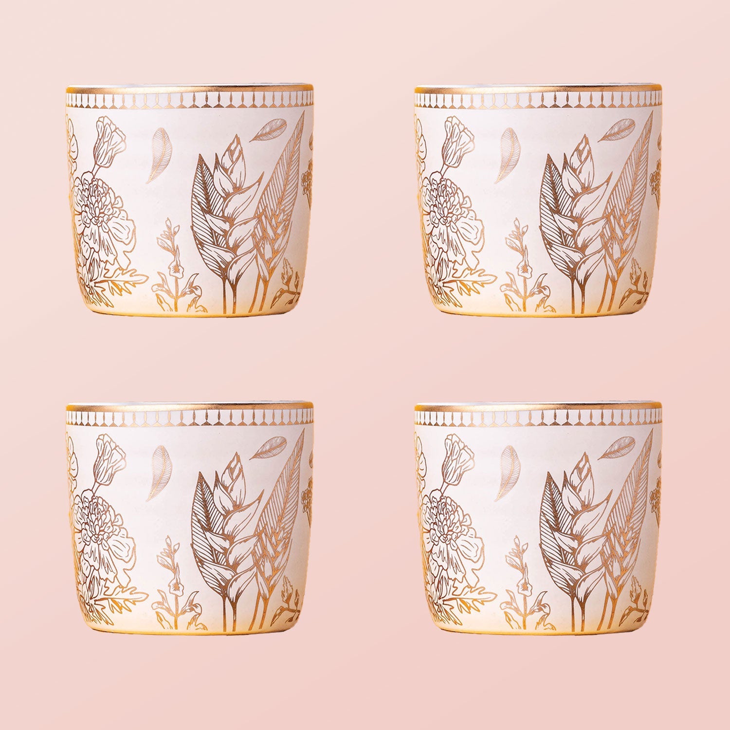 Ananda Kulhar Ivory White Set of 4 - Handcrafted Stoneware with 24k Gold-Dancing Leaf