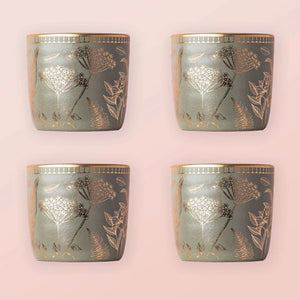 Ananda Kulhar Olive Green Set of 4 - Handcrafted Stoneware with 24k Gold - Dancing Leaf