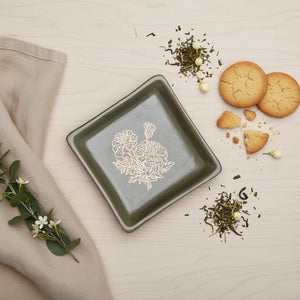 Ananda Petite Plates Olive Green - Handcrafted Stoneware with 24k Gold - Dancing Leaf