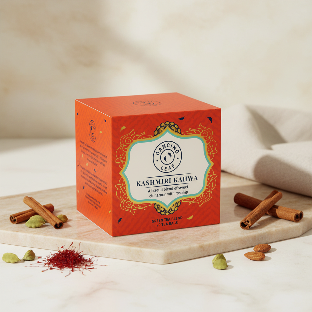 Kashmiri Kahwa Green Tea Bags - Traditional Saffron Blend (20 Count)-Dancing Leaf