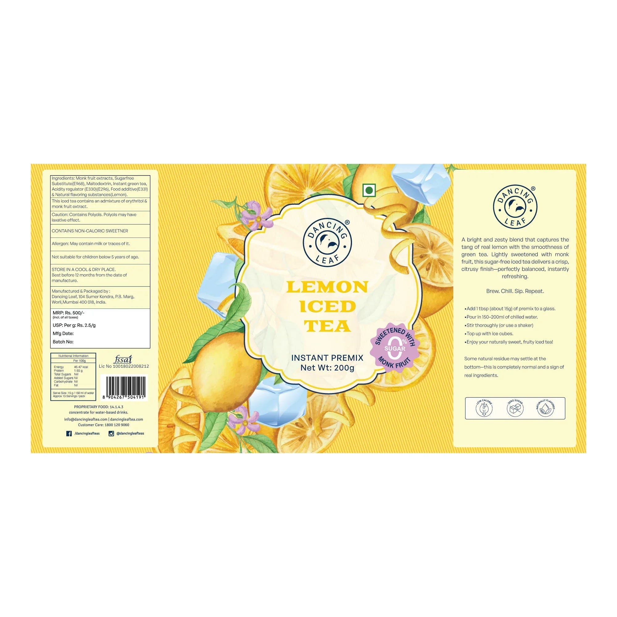 Lemon Iced Tea - Sugar Free Monk Fruit Sweetened (200g) - Dancing Leaf