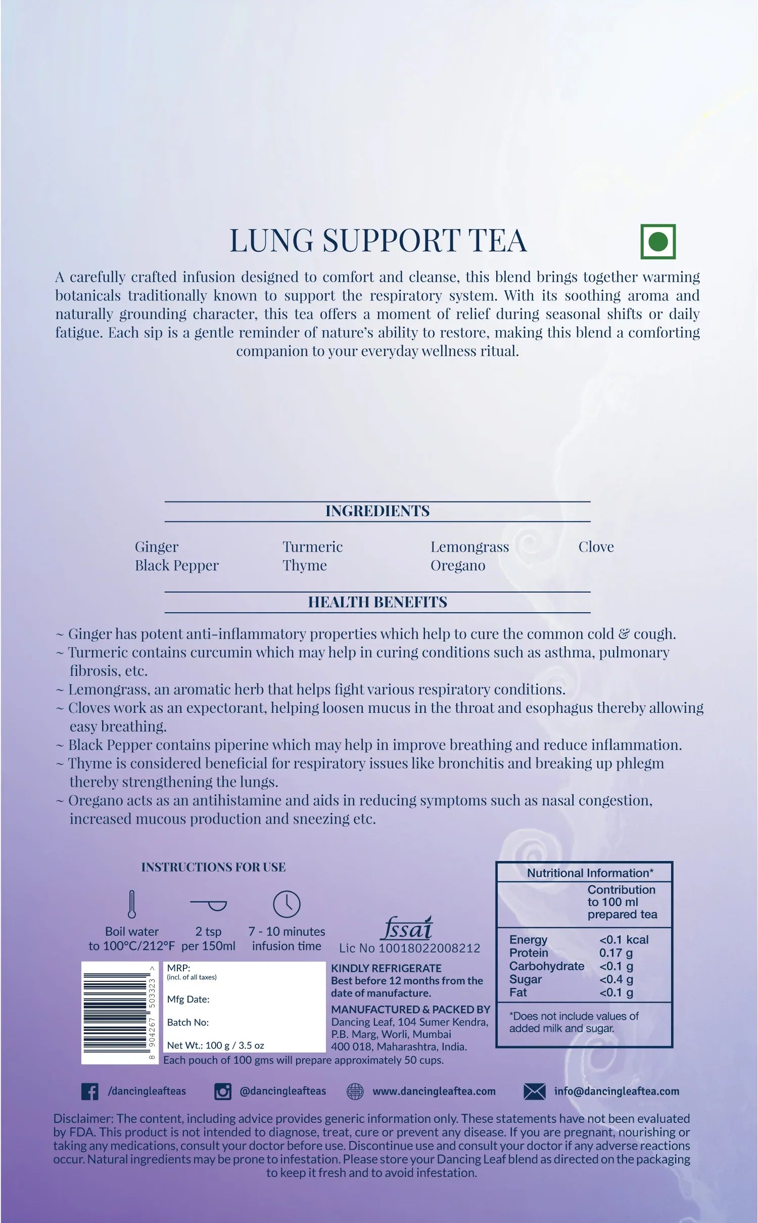 Lung Support Tea - Respiratory Wellness Blend - 100g - Dancing Leaf