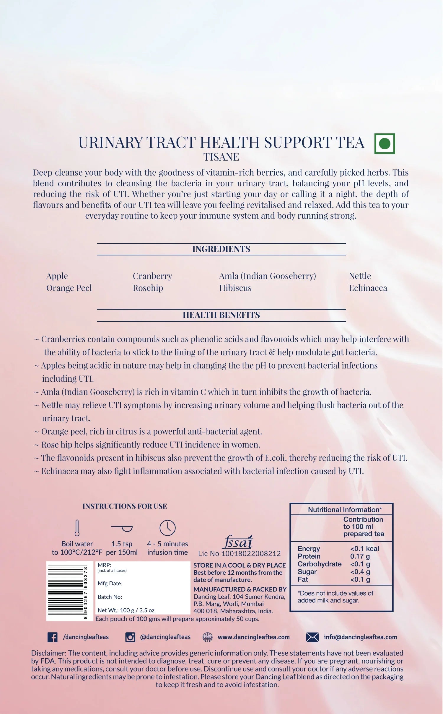 Urinary Tract Support Tea - Herbal Wellness Blend - 100g - Dancing Leaf
