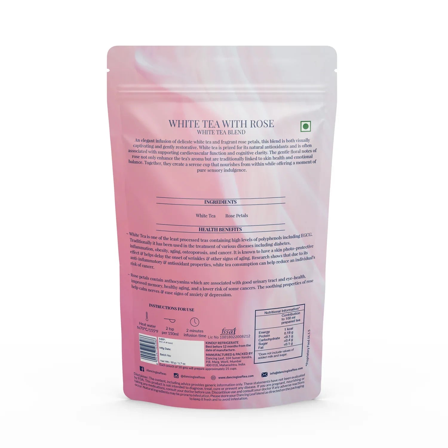 White Tea with Rose - Premium Antioxidant Blend - 50g - Dancing Leaf