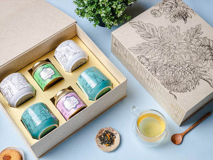 Chai Kulhar Gift Box (4 Aurobindo Kulhar + 2 Chai Blend Tin 35g)-Dancing Leaf