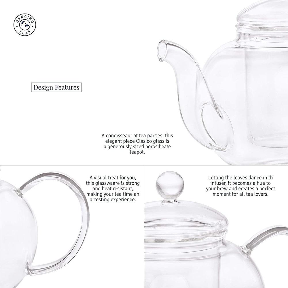 Clasico Teapot (300ml) + 2 Fino Double Walled Cups (80ml) (Combo Pack)-Dancing Leaf