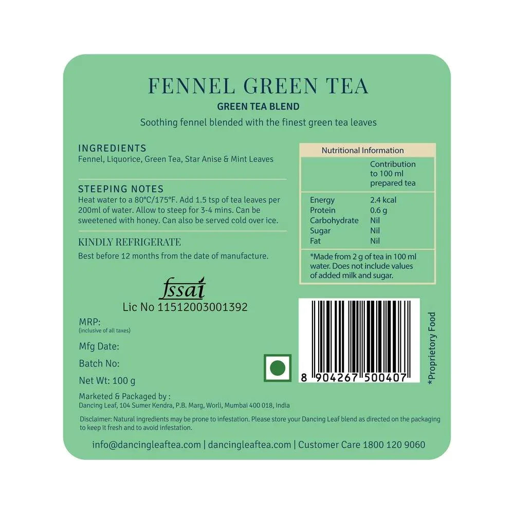 Fennel Green Tea Blend - Digestive Wellness Fusion - Dancing Leaf