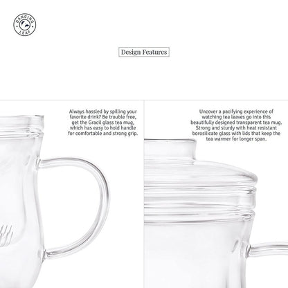 Grácil Glass Tea Infuser Mug (350ml)-Dancing Leaf