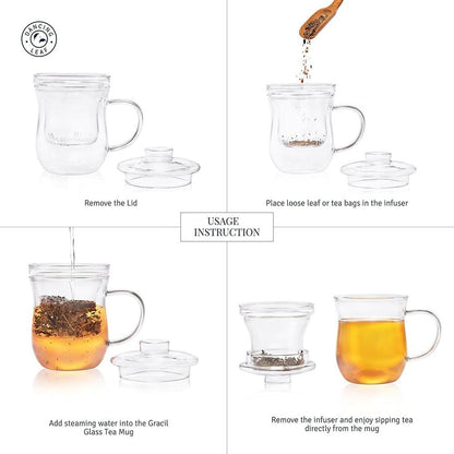 Grácil Glass Tea Infuser Mug (350ml)-Dancing Leaf