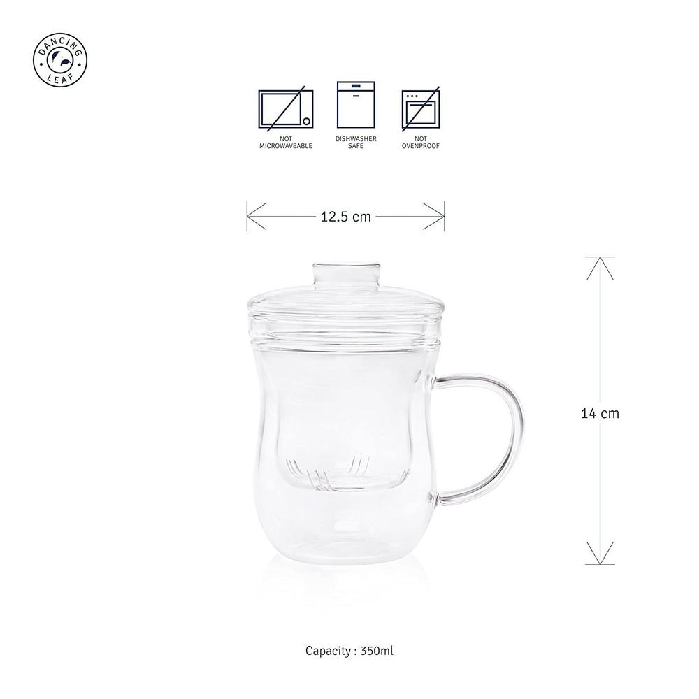 Grácil Glass Tea Infuser Mug (350ml)-Dancing Leaf