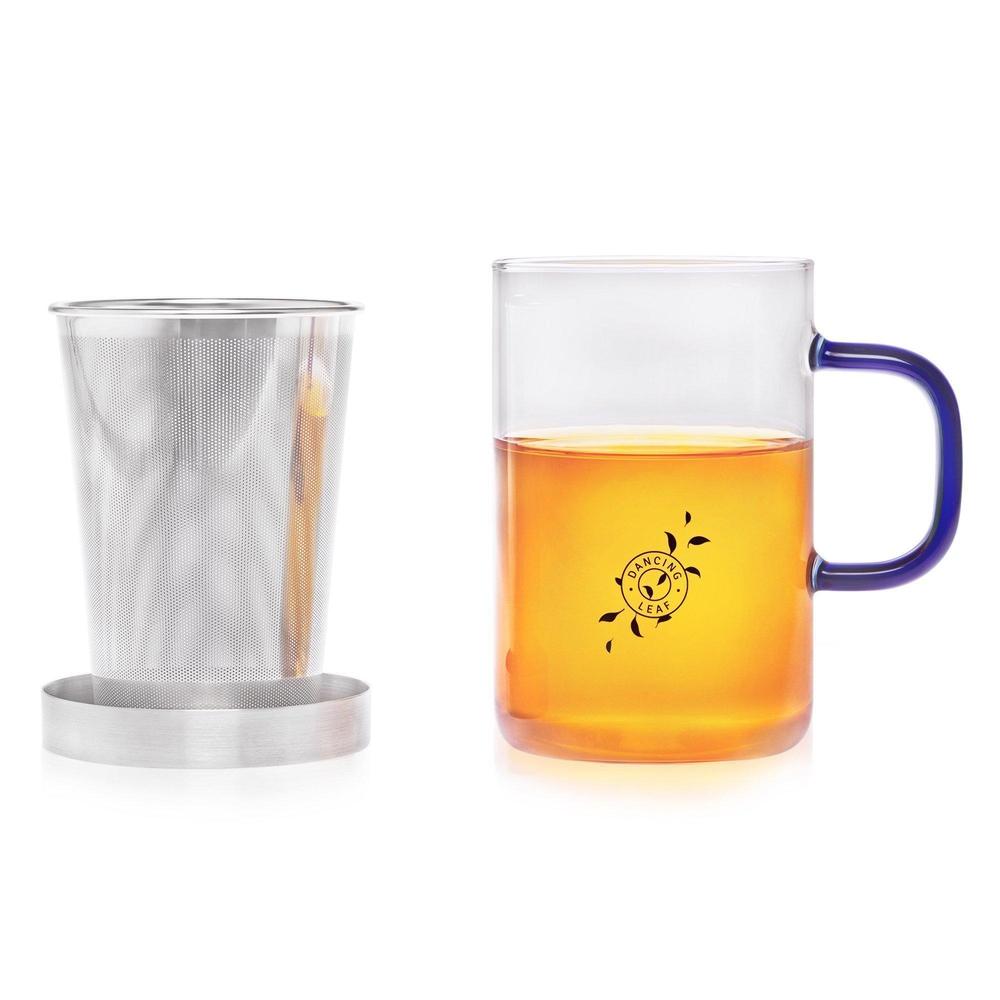 Grande Glass Tea Mug with Steel Infuser (500ml)-Dancing Leaf