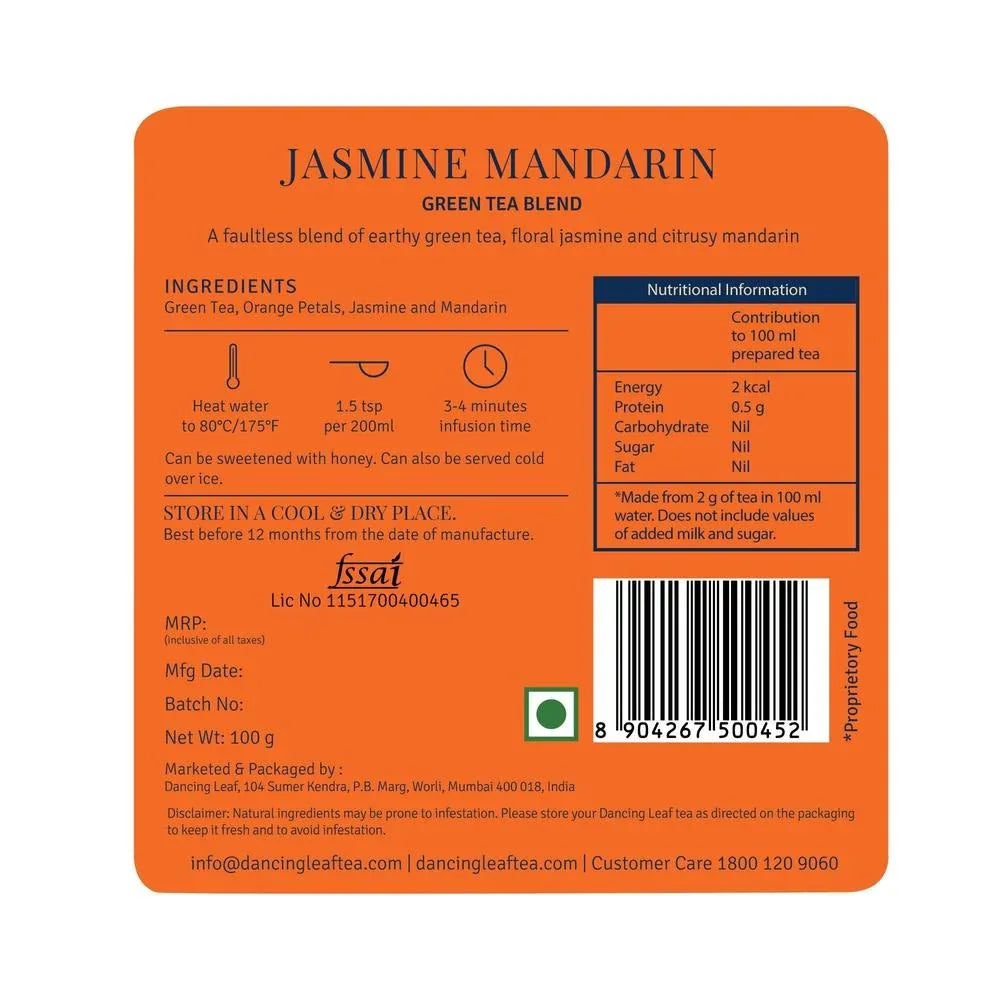 Jasmine & Mandarin Green Tea - Floral Citrus Fusion - Dancing Leaf
