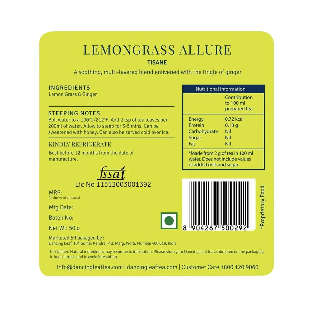 Lemongrass Allure Herbal Infusion - Citrus Ginger Wellness - Dancing Leaf