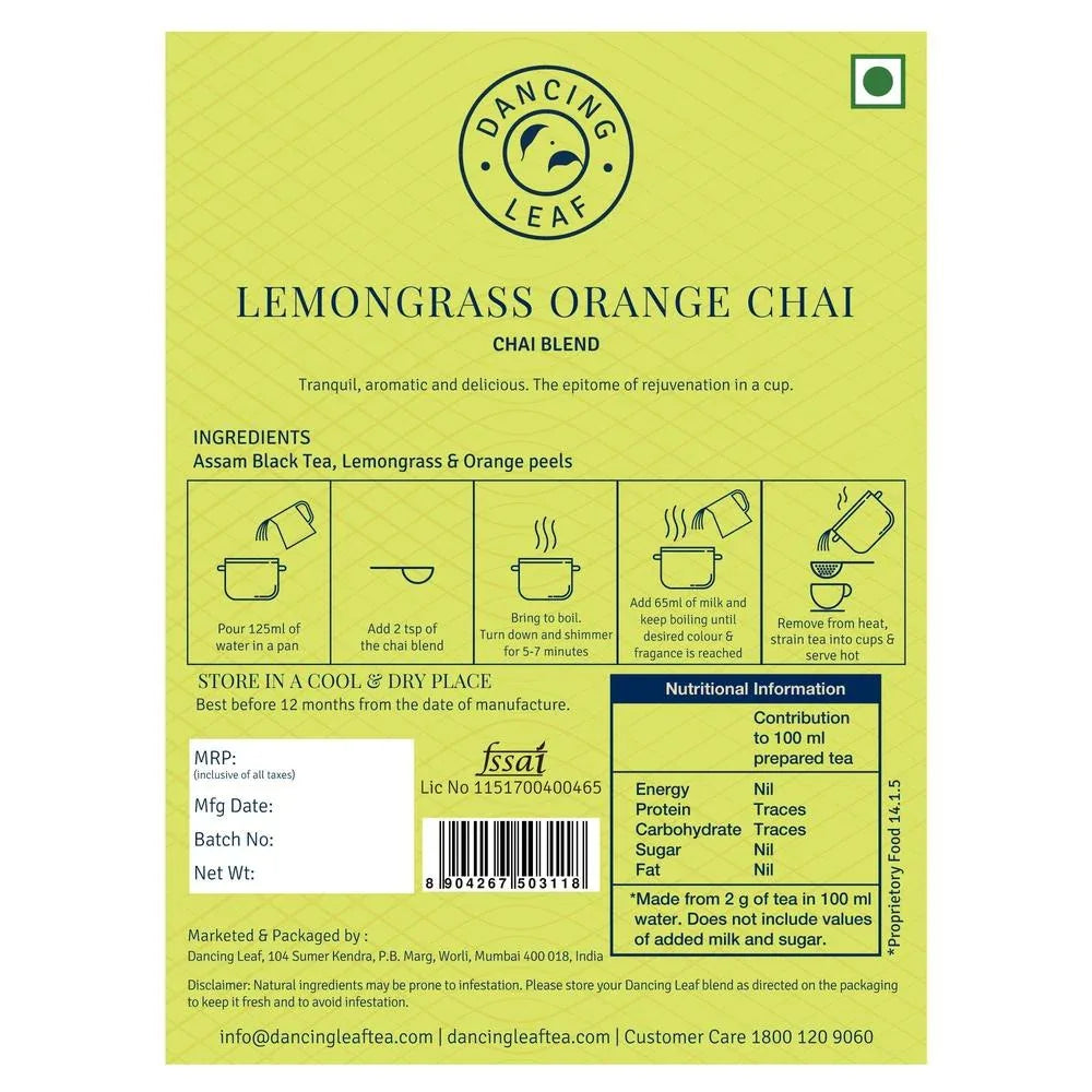 Lemongrass Orange Chai - Citrus Refreshing Black Tea - Dancing Leaf