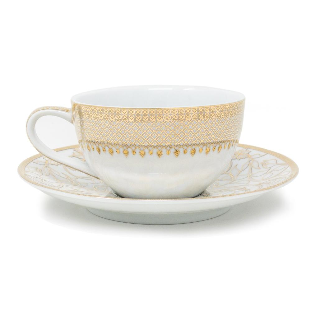 Porcelain Round Tea Cup (250 ml) & Saucer - Set of 4-Dancing Leaf
