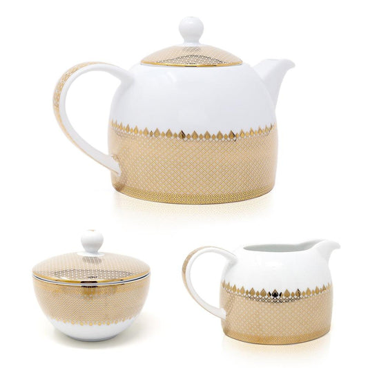 Porcelain Tea Set - Teapot(1200ml), Sugar Pot & Milk Creamer-Dancing Leaf