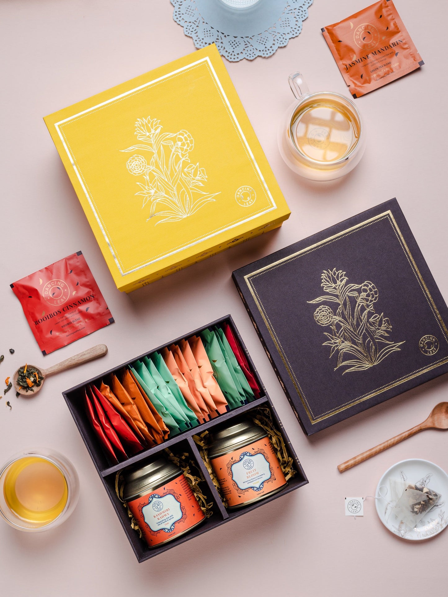 Quintessence Gift Box (2 Tea Caddies + 24 Tea Bags)-Dancing Leaf