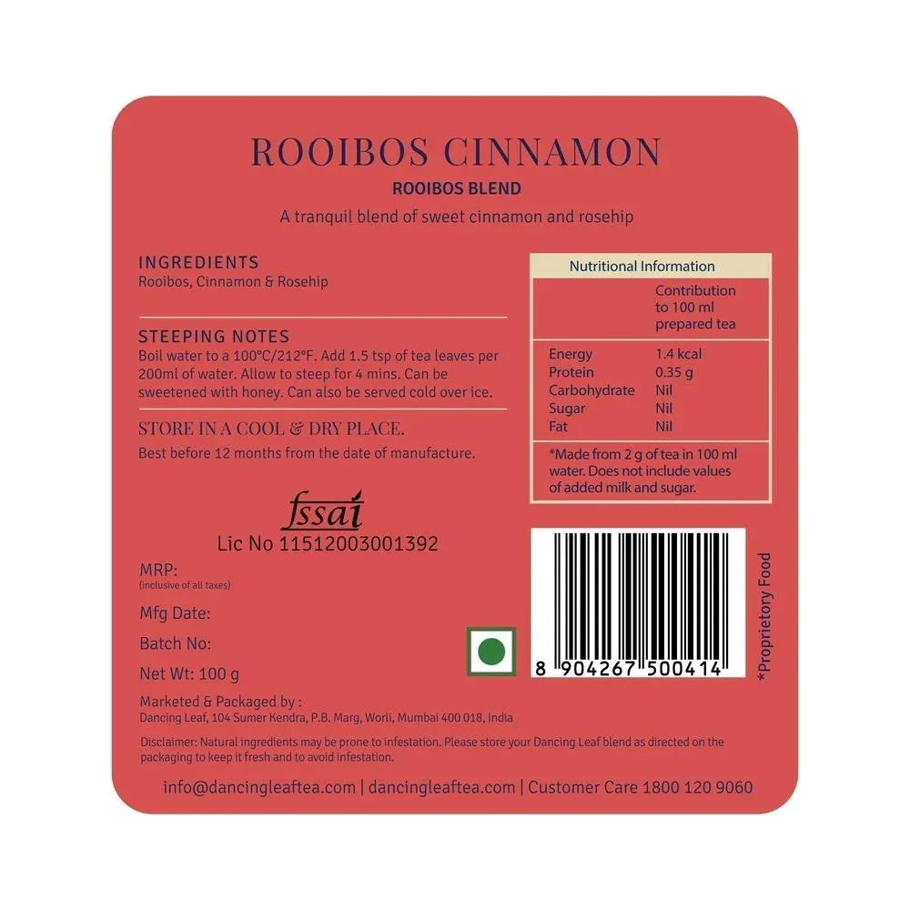 Rooibos Cinnamon Herbal Infusion - Warming Wellness Blend - Dancing Leaf