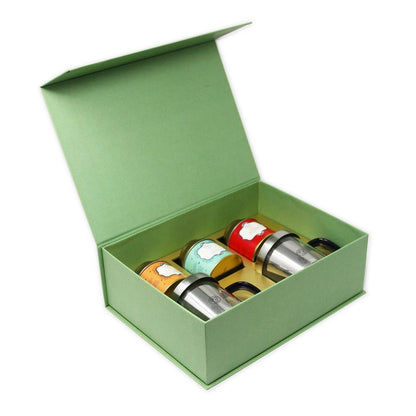 Synergy Gift Box ( 3 Tea Caddies + 2 Taza Glass Tea Mugs)-Dancing Leaf